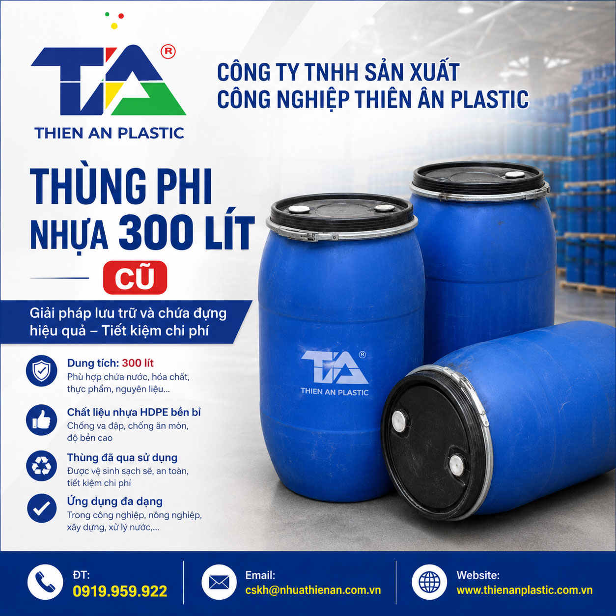 Thùng phi nhựa 300 lít cũ
