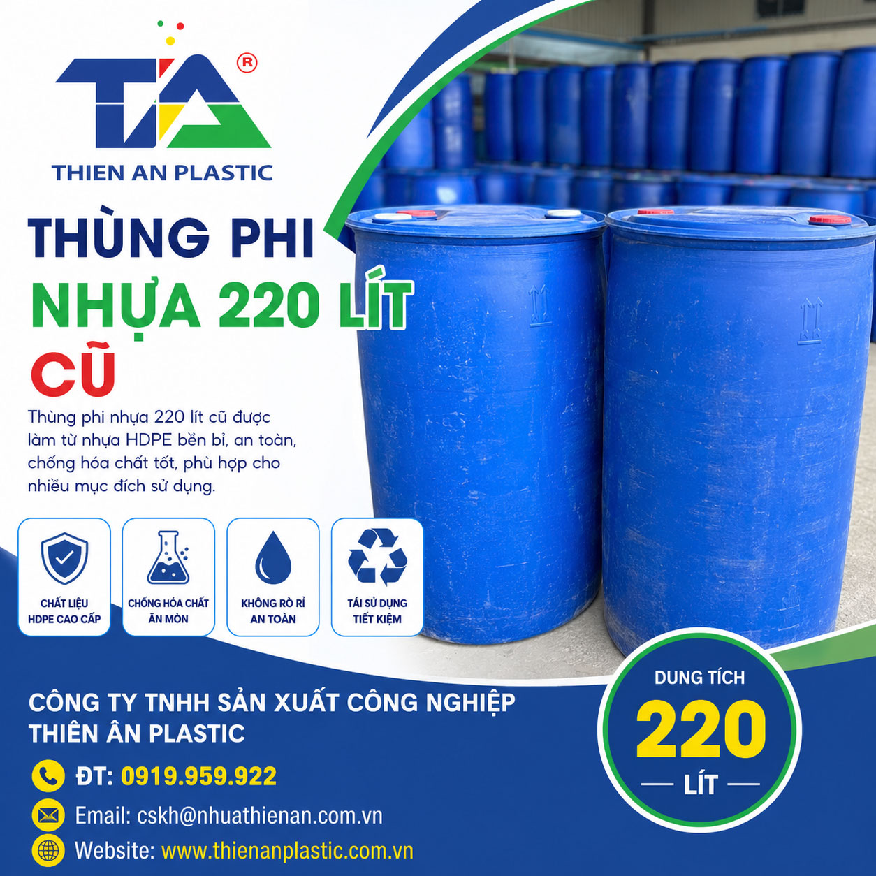 Thùng phi nhựa 220 lít cũ
