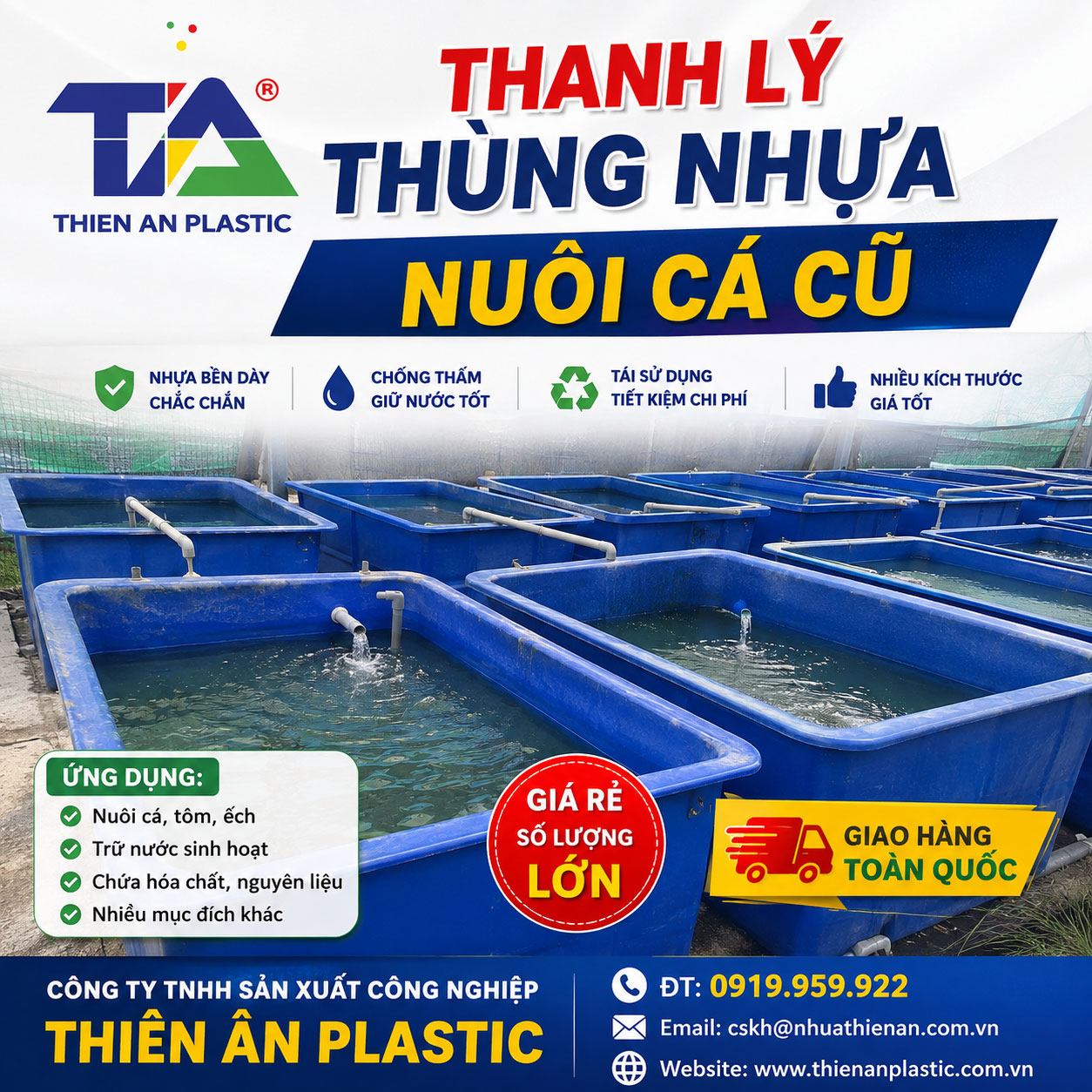 Thanh lý thùng nhựa nuôi cá cũ