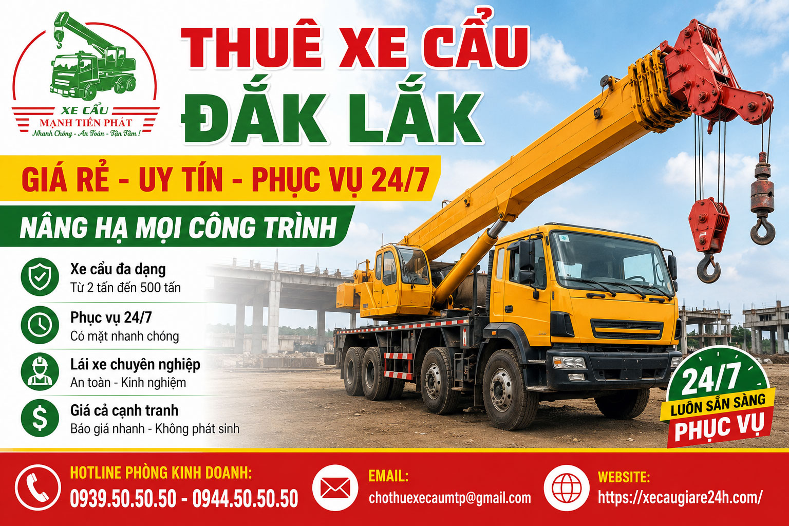 Thuê Xe Cẩu Đắk Lắk Giá Rẻ Uy Tín Phục Vụ 24/7 Nâng Hạ Mọi Công Trình