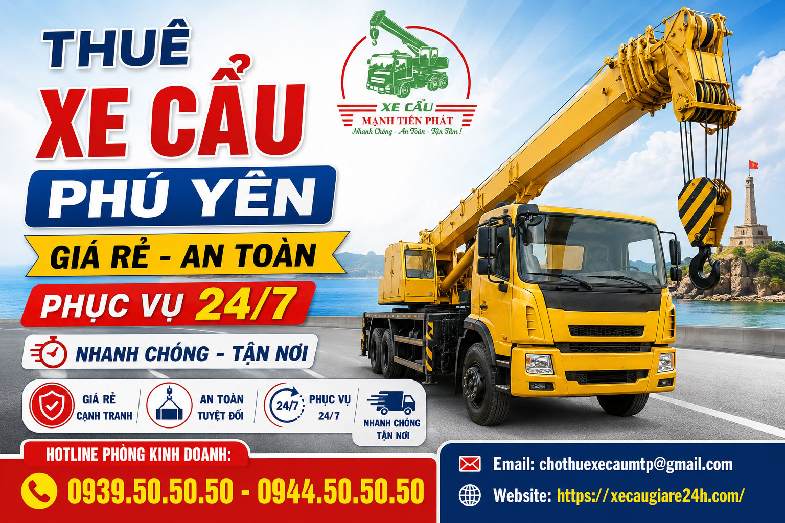 Thuê xe cẩu Phú Yên giá rẻ an toàn phục vụ 24/7 nhanh chóng tận nơi