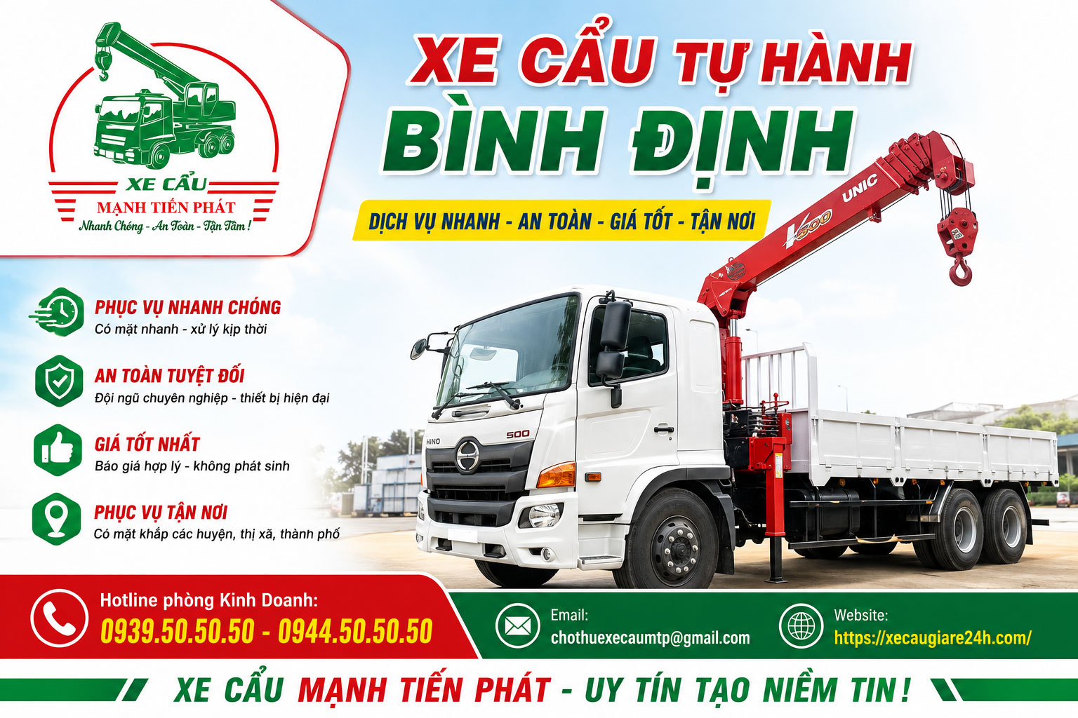 Xe cẩu tự hành Bình Định dịch vụ nhanh an toàn giá tốt tận nơi