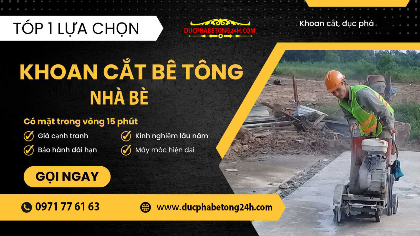 Dịch vụ khoan cắt bê tông Nhà Bè uy tín, thi công nhanh, an toàn tuyệt đối